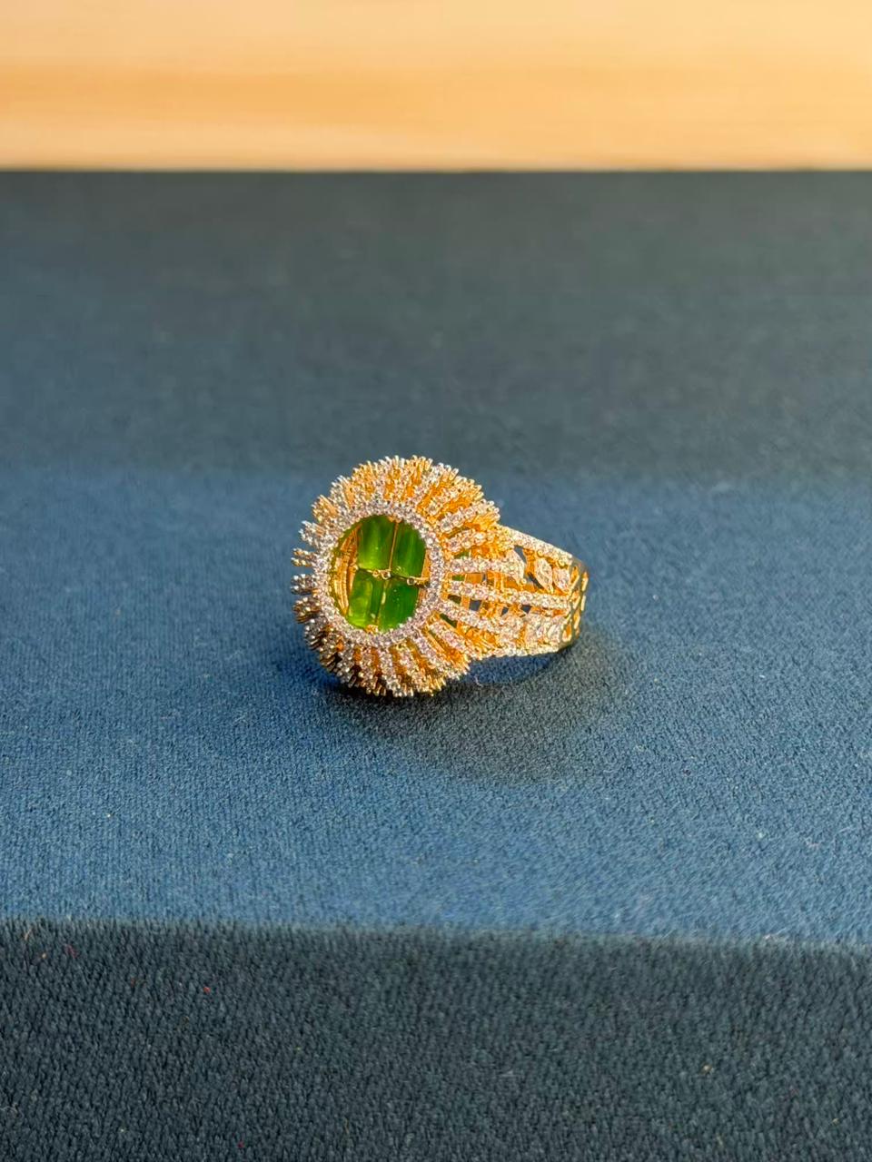 Emerald Halo Statement Cocktail Ring Adjustable