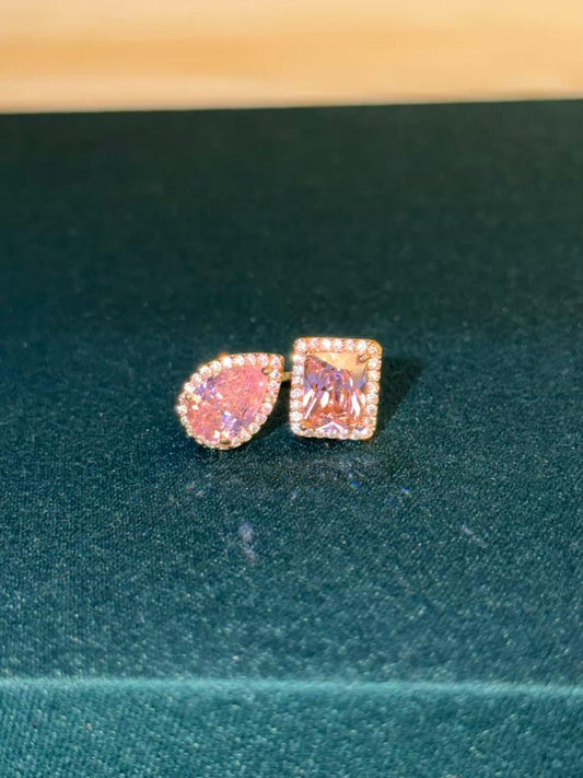 Blush Pink Drop Square Gold Adjustable Ring