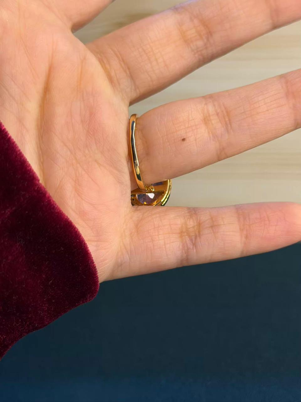 Blush Pink Drop Square Gold Adjustable Ring