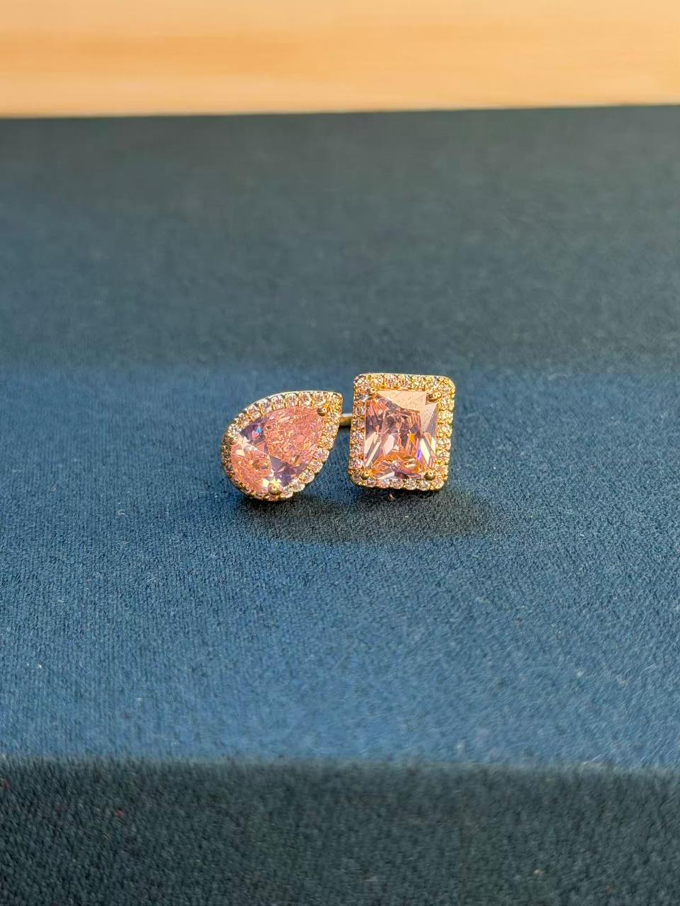 Blush Pink Drop Square Gold Adjustable Ring