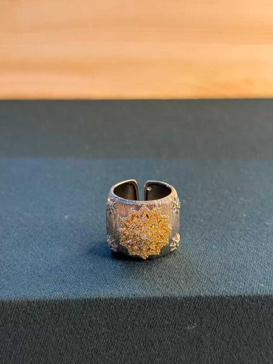 Silk Thread Statement Silver Ring Band Adjustable