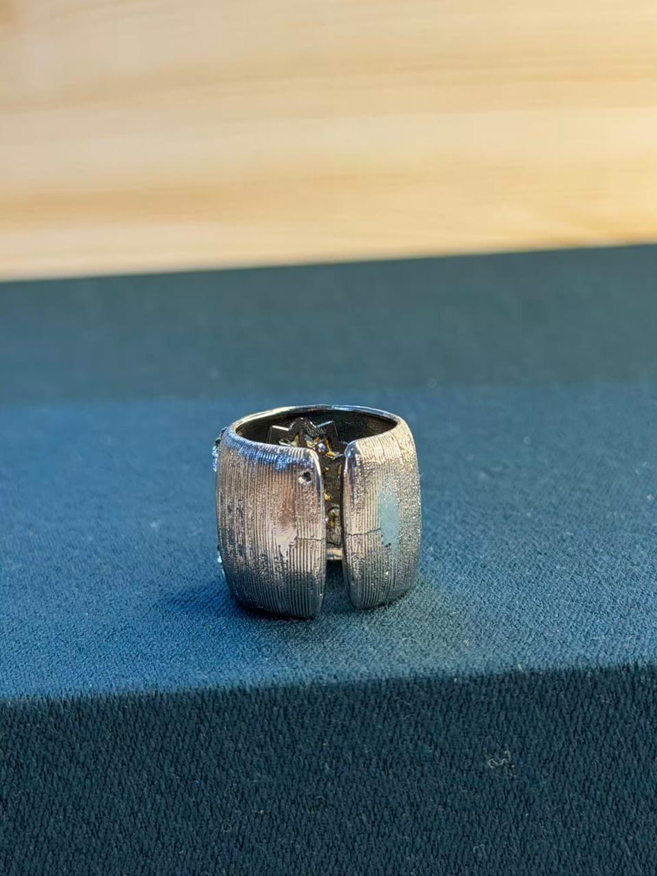 Silk Thread Statement Silver Ring Band Adjustable