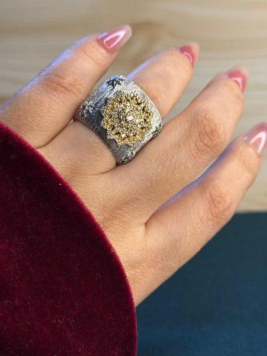 Silk Thread Statement Silver Ring Band Adjustable