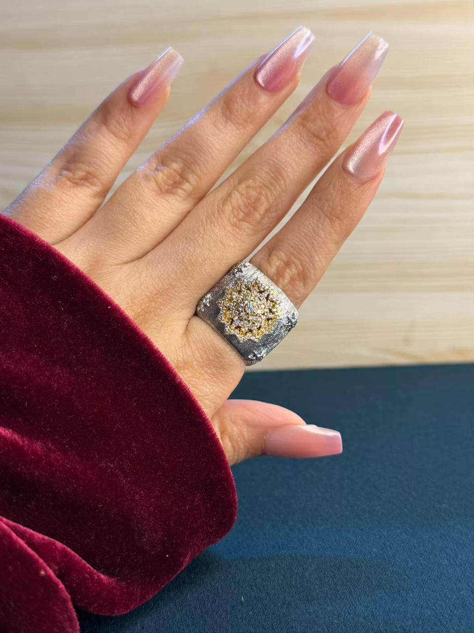 Silk Thread Statement Silver Ring Band Adjustable