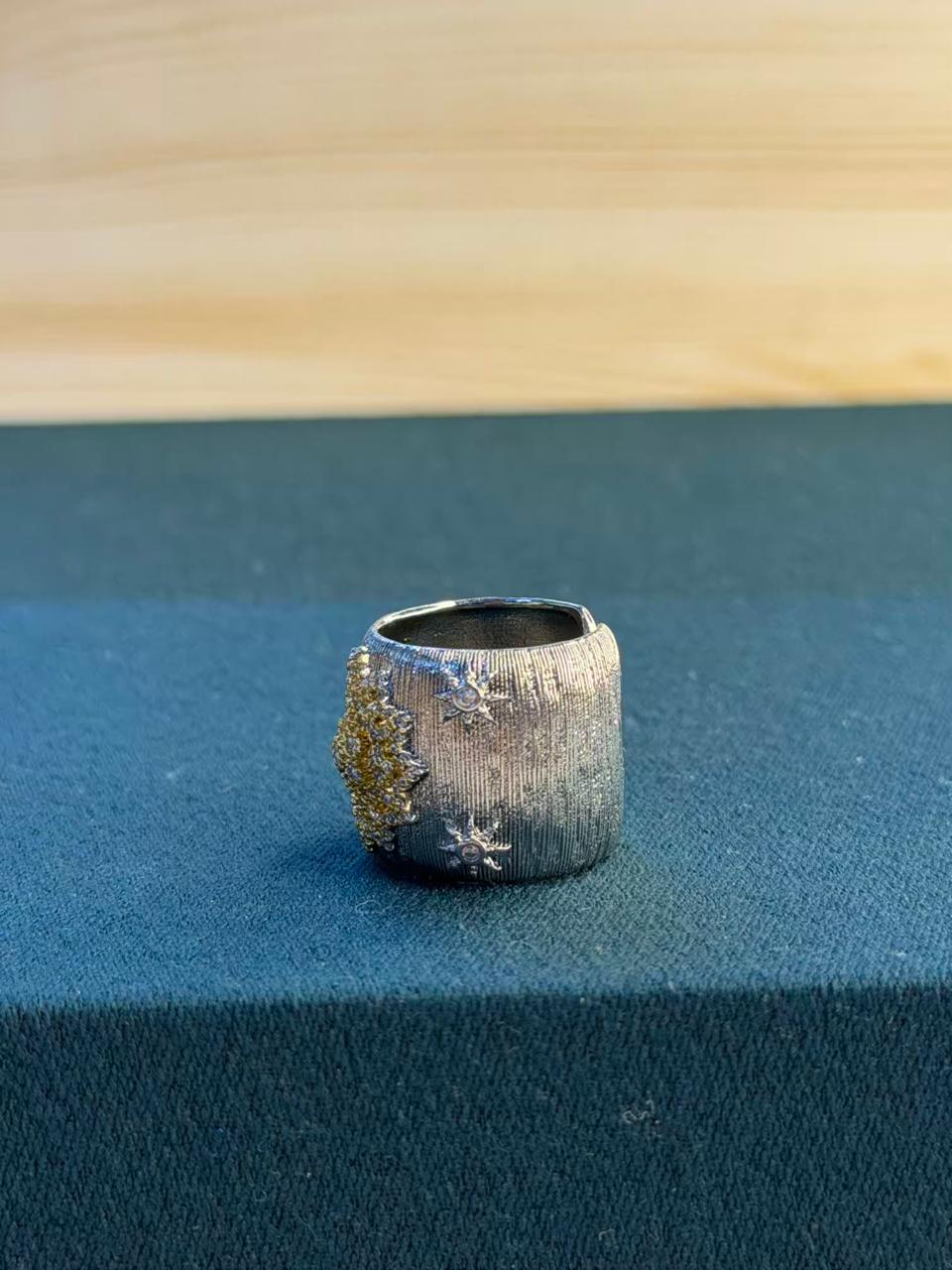 Silk Thread Statement Silver Ring Band Adjustable