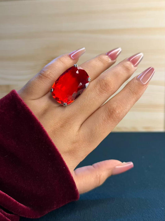Almandine Garnet Red Oval Statement Ring Adjustable
