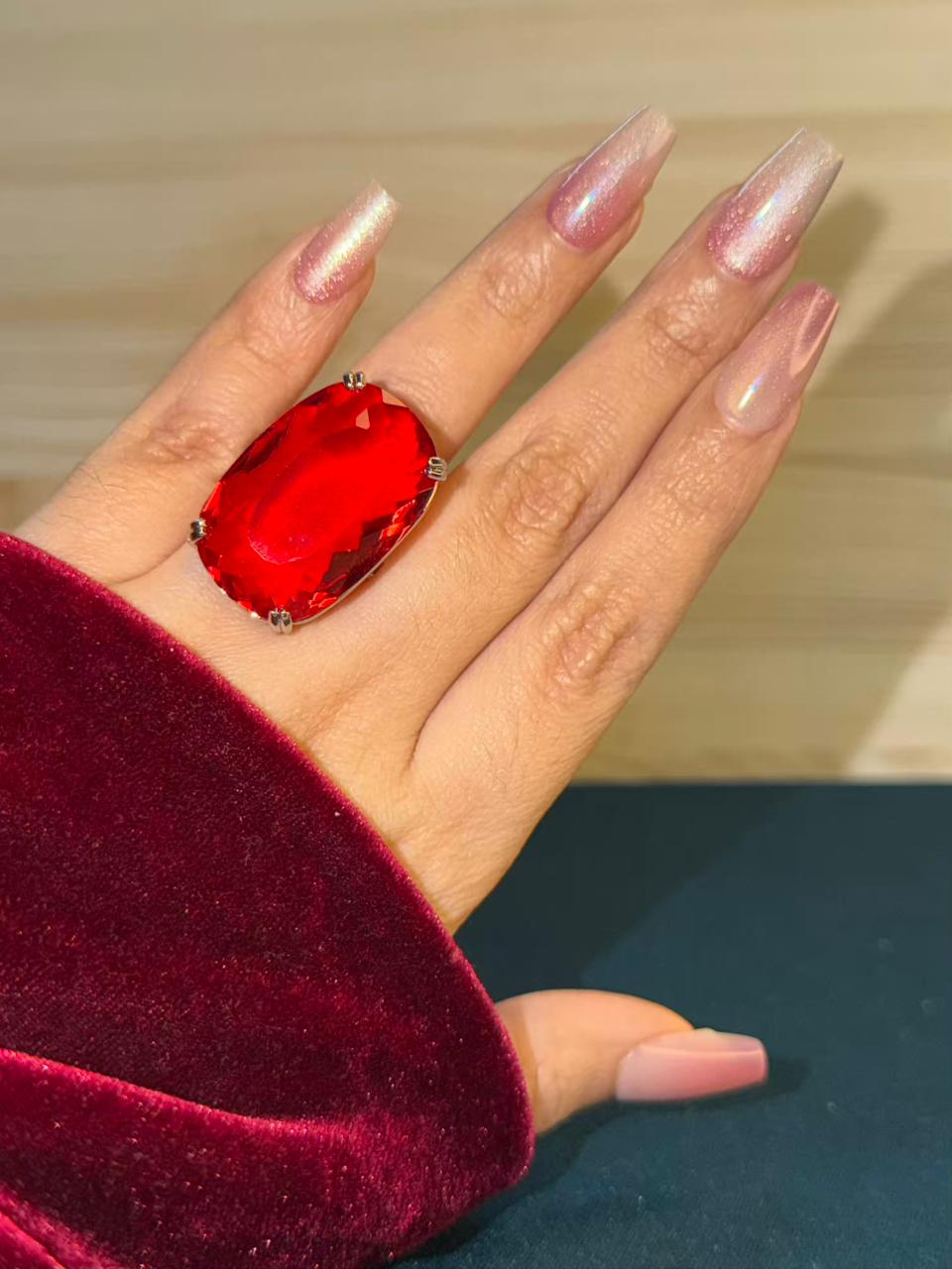 Almandine Garnet Red Oval Statement Ring Adjustable