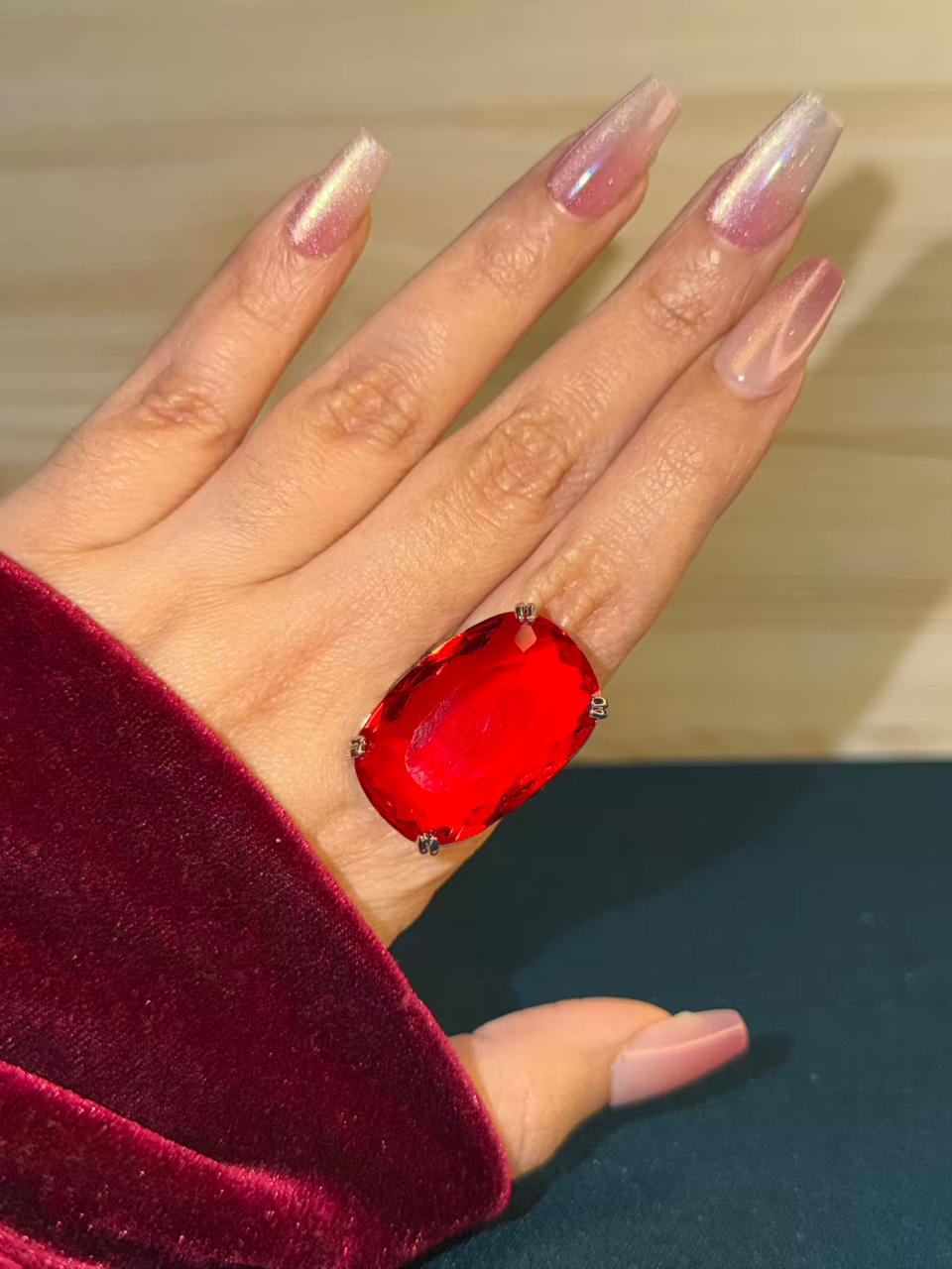 Almandine Garnet Red Oval Statement Ring Adjustable