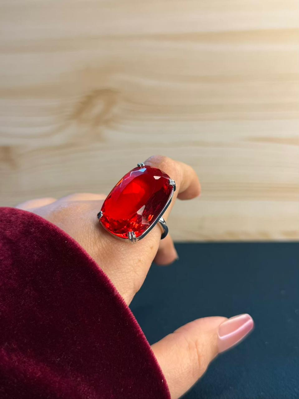 Almandine Garnet Red Oval Statement Ring Adjustable