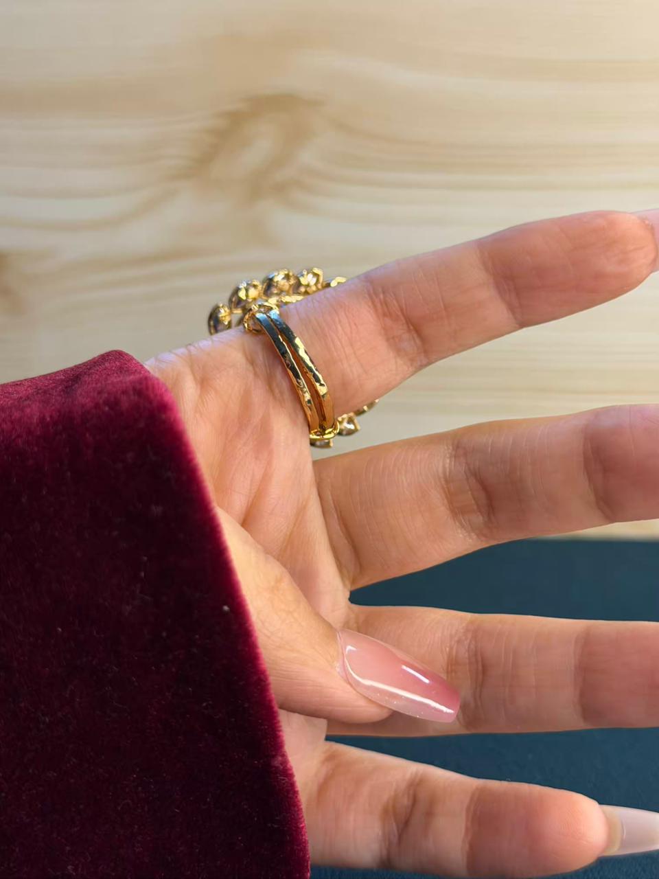 Uncut Polki Emerald Look Moissanite Ring Adjustable