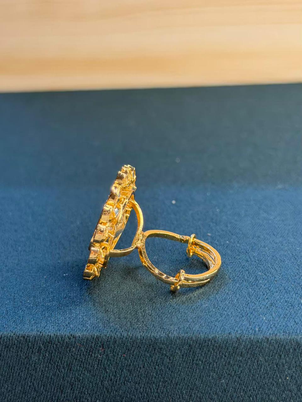 Uncut Polki Emerald Look Moissanite Ring Adjustable