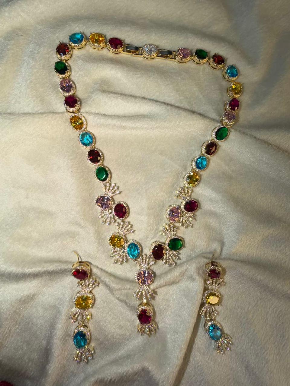 Premium Multicoloured Doublet Stone Luxury Necklace Set in 18k Thick Gold Plating