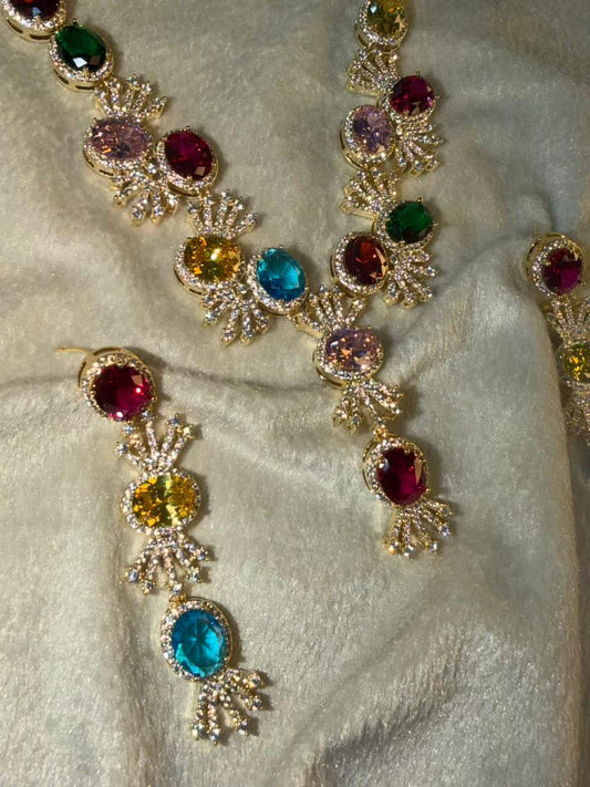 Premium Multicoloured Doublet Stone Luxury Necklace Set in 18k Thick Gold Plating