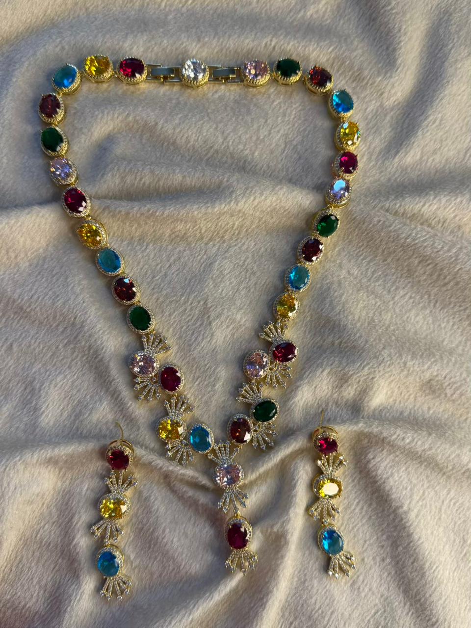 Premium Multicoloured Doublet Stone Luxury Necklace Set in 18k Thick Gold Plating