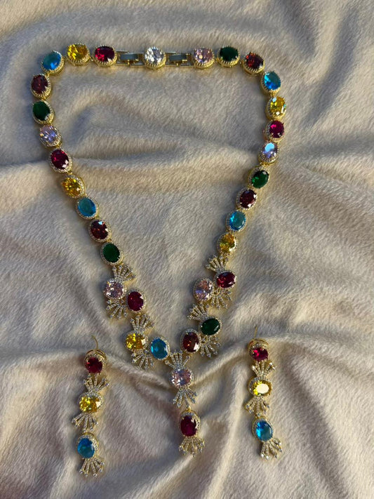 Premium Multicoloured Doublet Stone Luxury Necklace Set in 18k Thick Gold Plating