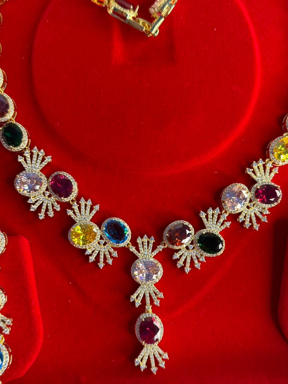 Premium Multicoloured Doublet Stone Luxury Necklace Set in 18k Thick Gold Plating