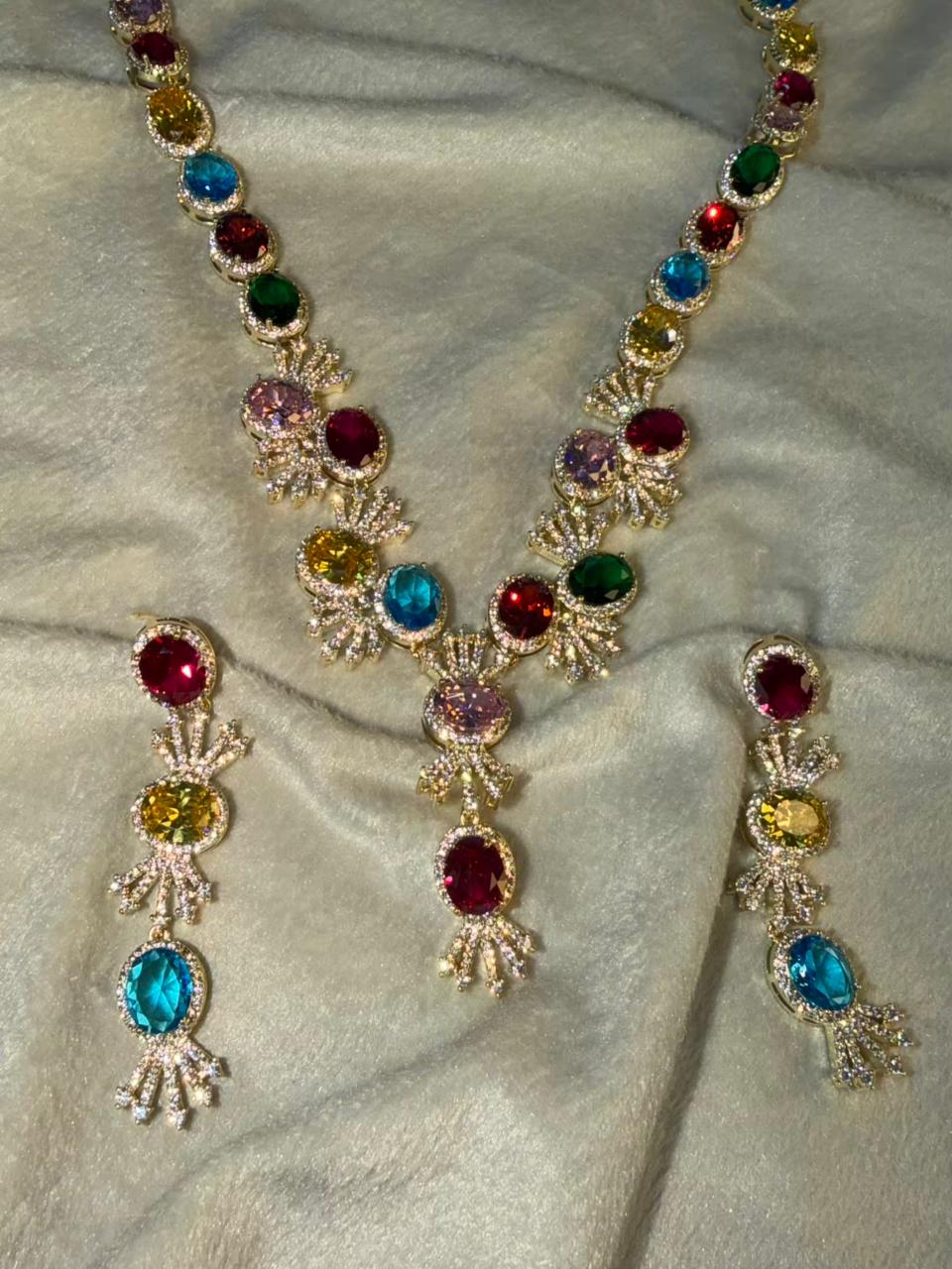 Premium Multicoloured Doublet Stone Luxury Necklace Set in 18k Thick Gold Plating