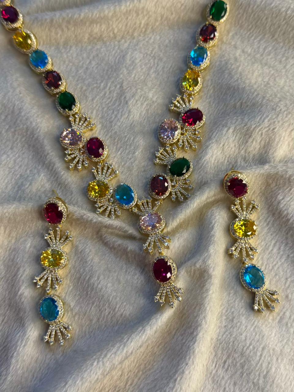 Premium Multicoloured Doublet Stone Luxury Necklace Set in 18k Thick Gold Plating