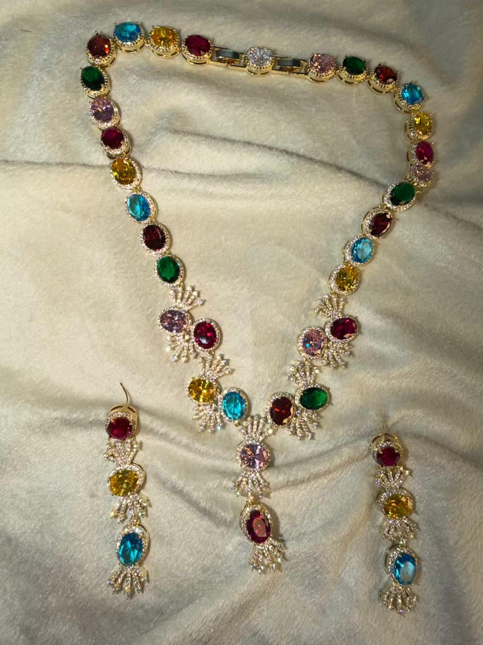 Premium Multicoloured Doublet Stone Luxury Necklace Set in 18k Thick Gold Plating