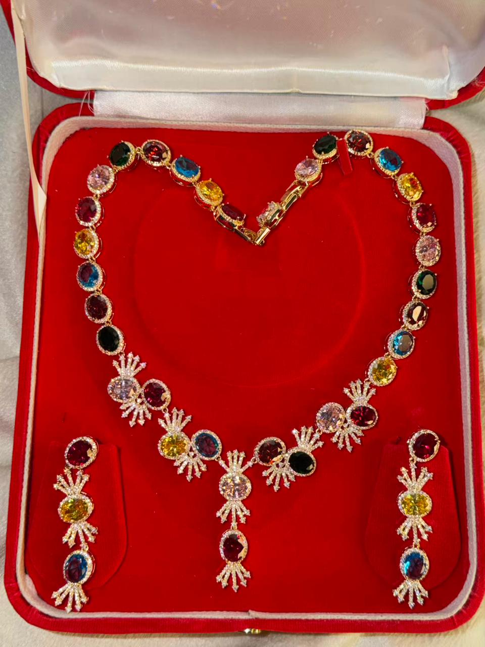 Premium Multicoloured Doublet Stone Luxury Necklace Set in 18k Thick Gold Plating