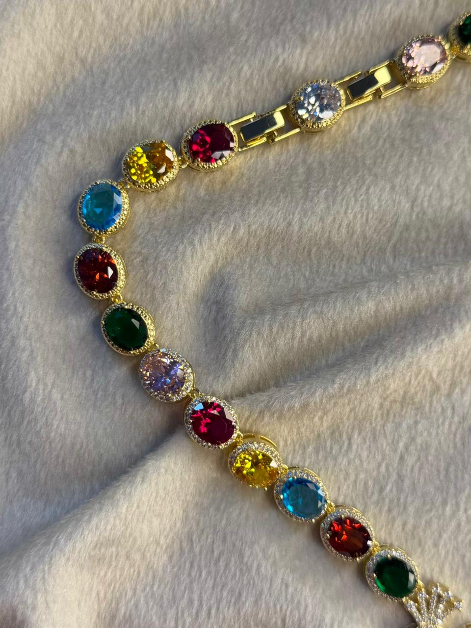 Premium Multicoloured Doublet Stone Luxury Necklace Set in 18k Thick Gold Plating