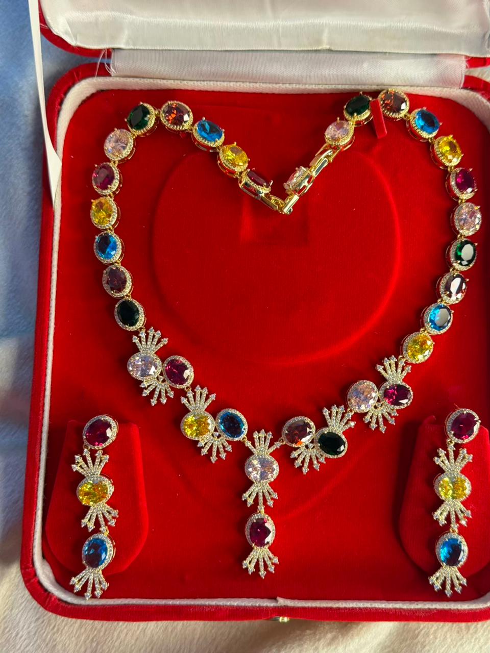 Premium Multicoloured Doublet Stone Luxury Necklace Set in 18k Thick Gold Plating