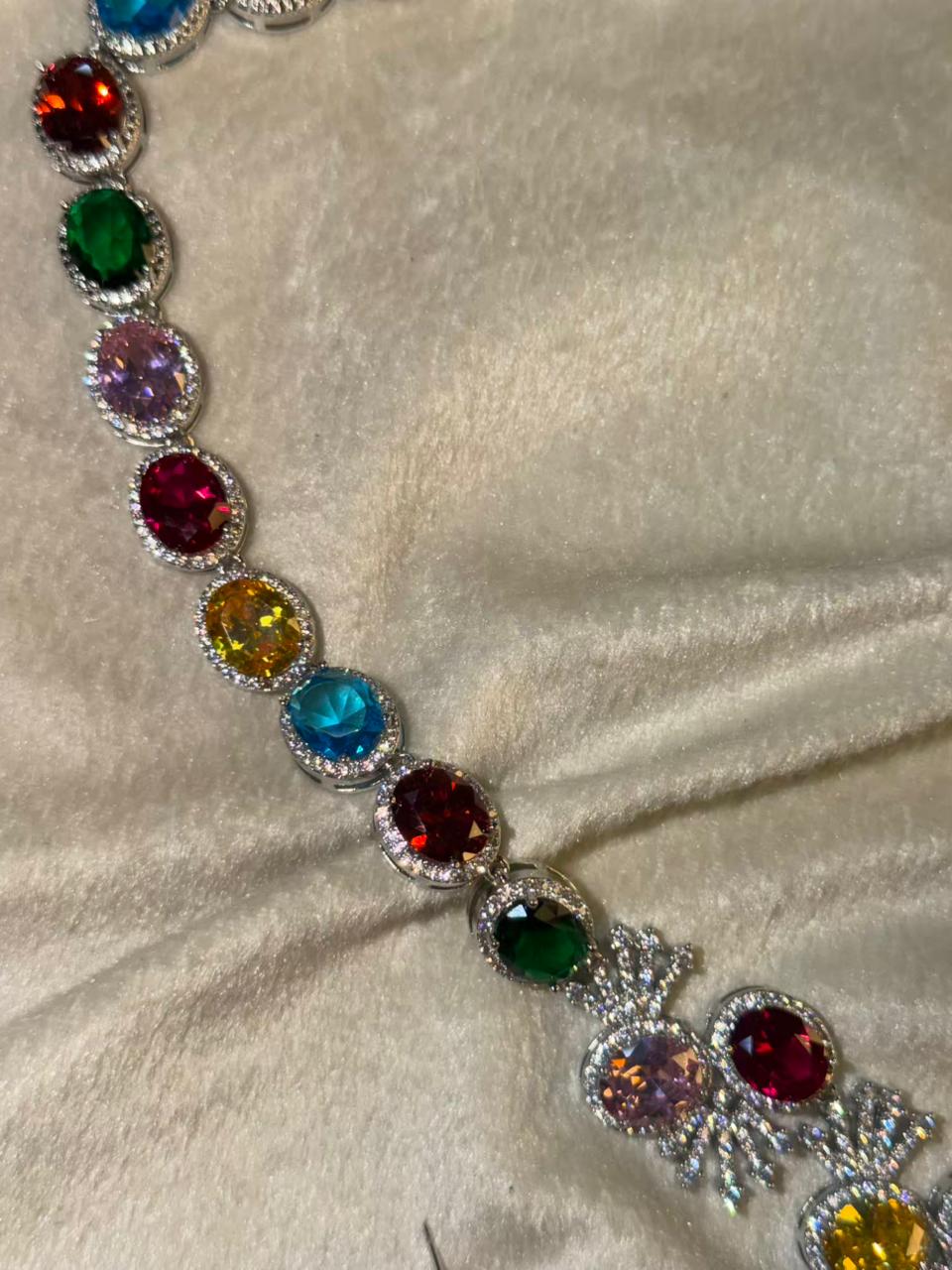 Premium Multicoloured Doublet Stone Luxury Necklace Set in 18k Thick Silver Plating