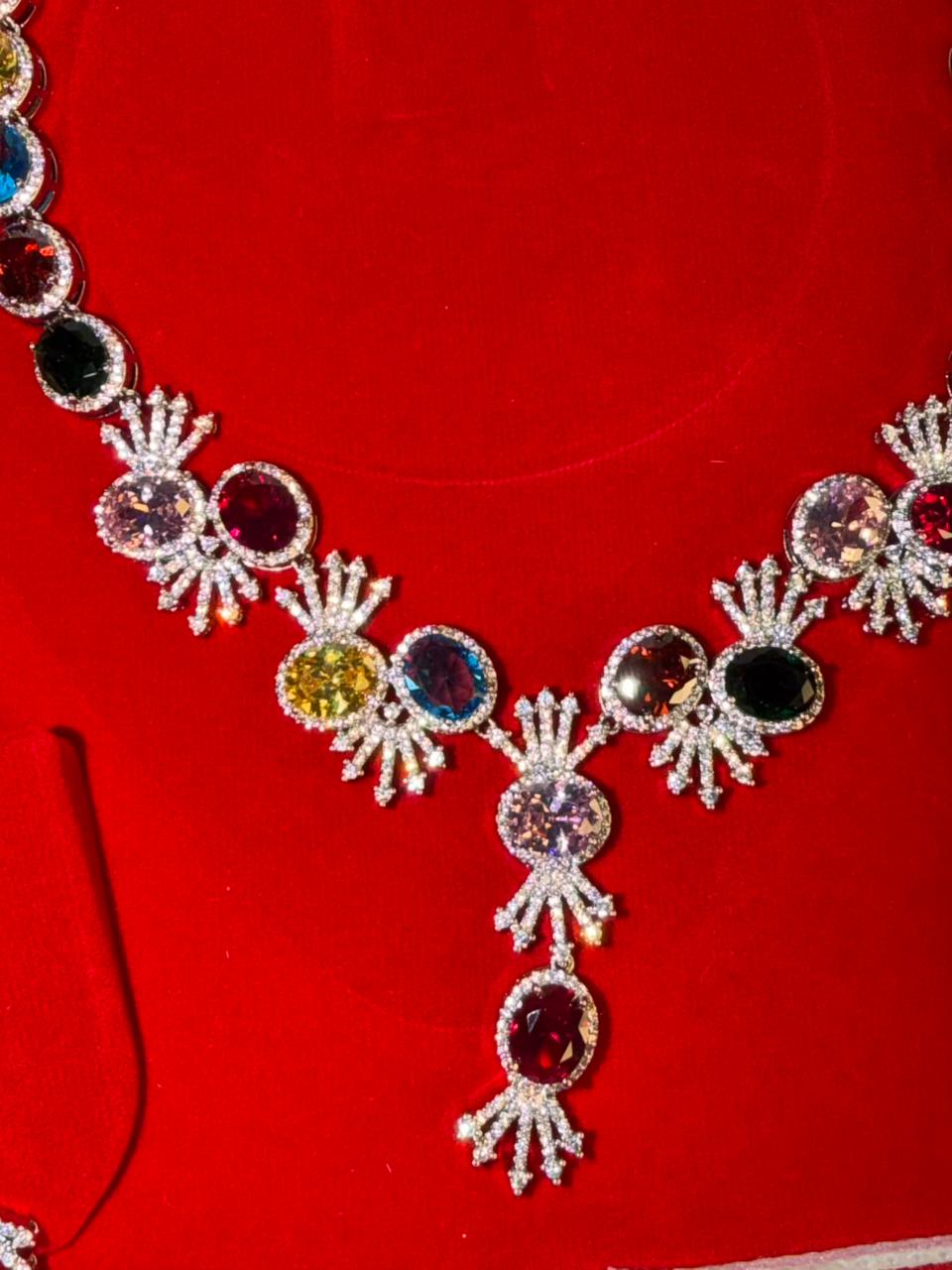 Premium Multicoloured Doublet Stone Luxury Necklace Set in 18k Thick Silver Plating