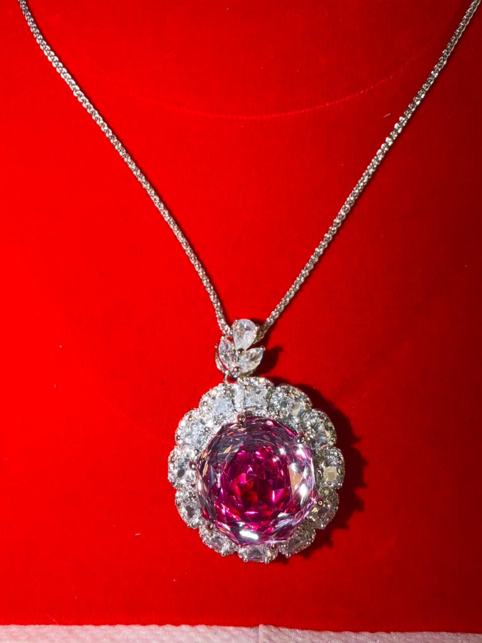Pink Diamond Halo Shine Luxury Pendant with Studs