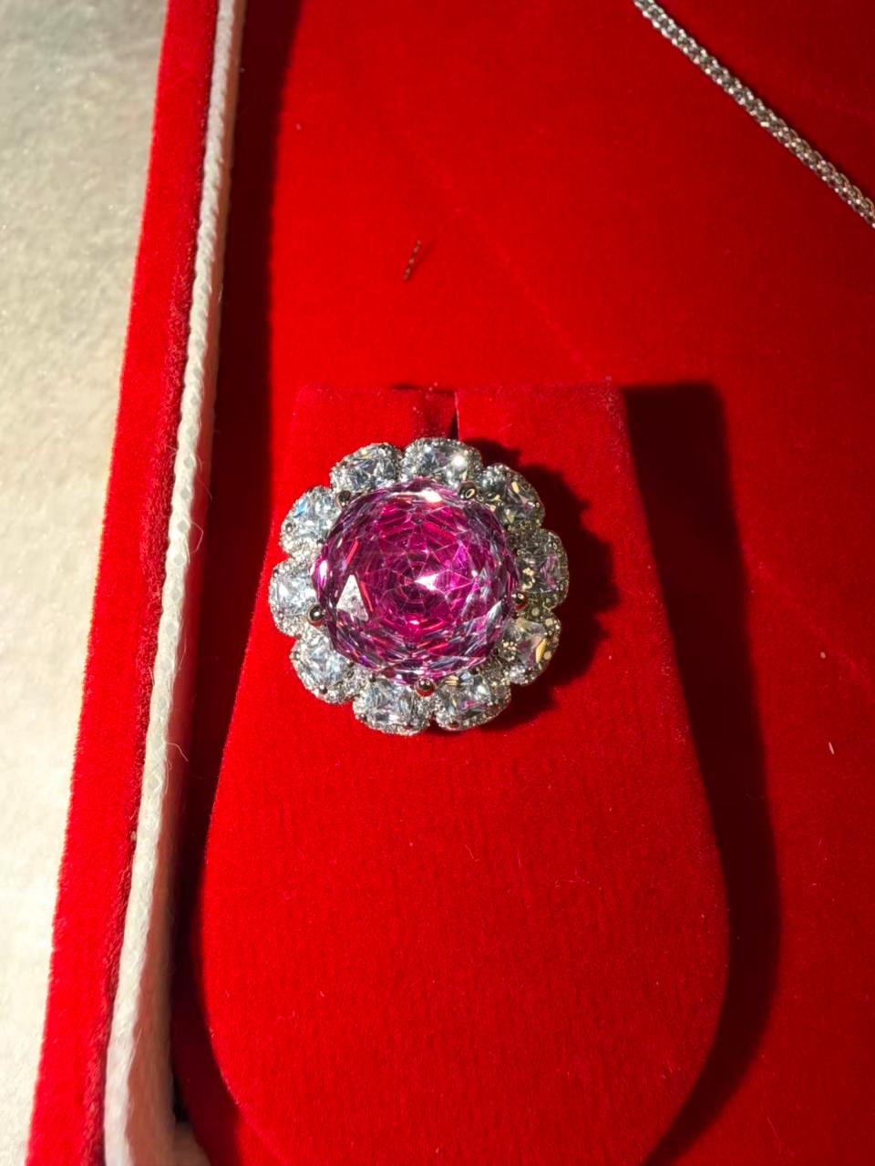 Pink Diamond Halo Shine Luxury Pendant with Studs