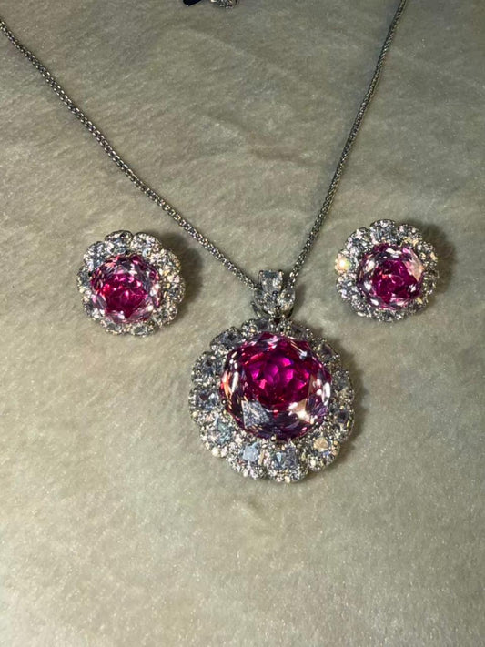 Pink Diamond Halo Shine Luxury Pendant with Studs