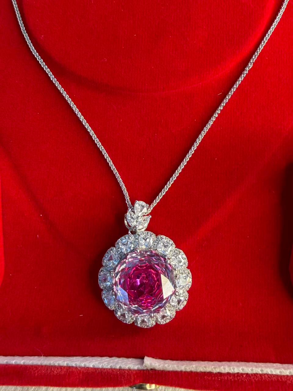 Pink Diamond Halo Shine Luxury Pendant with Studs