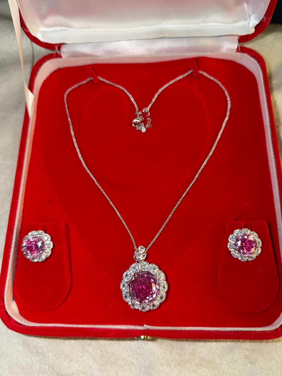 Pink Diamond Halo Shine Luxury Pendant with Studs