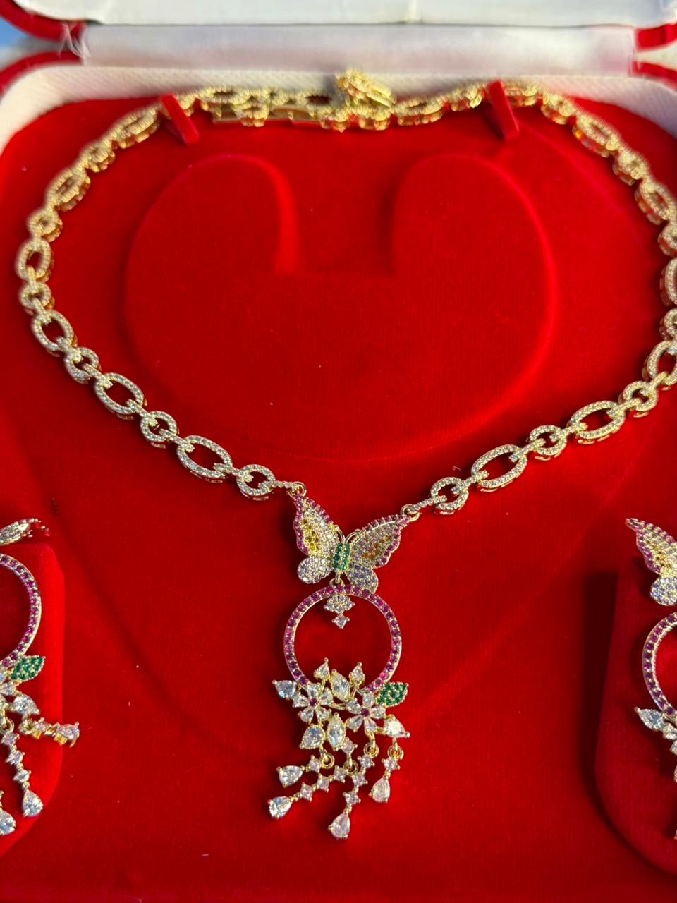 Butterfly Chain Premium Necklace 18k Gold Plated with Studs