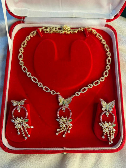 Butterfly Chain Premium Necklace 18k Gold Plated with Studs