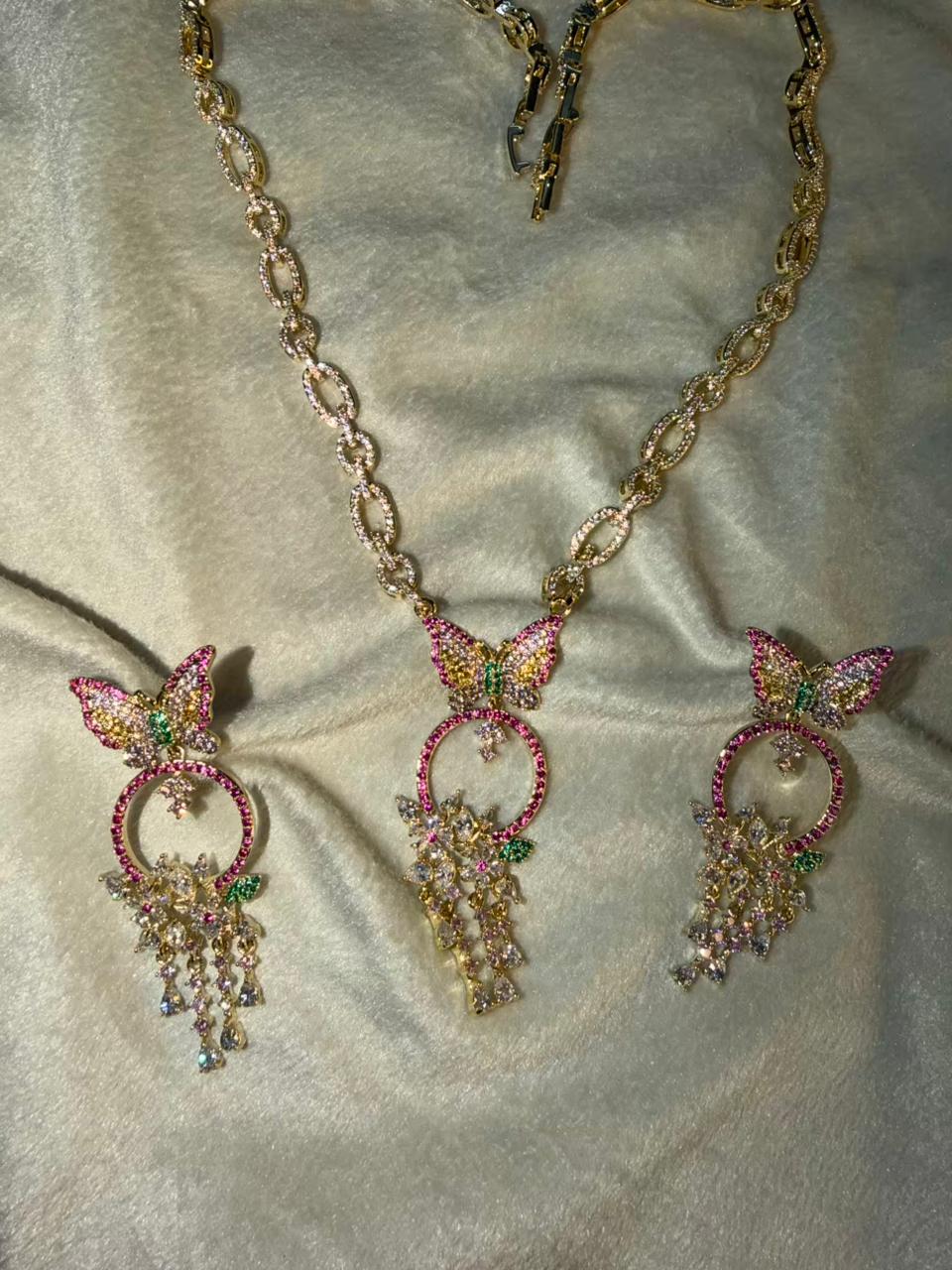 Butterfly Chain Premium Necklace 18k Gold Plated with Studs