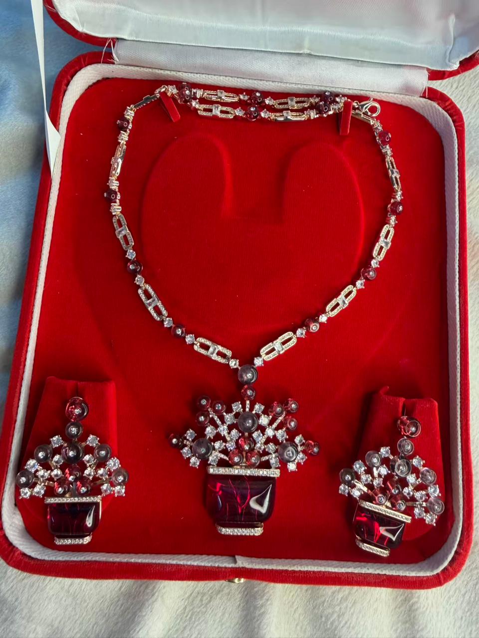 Ruby Stone Designer Necklace Set with Earrings – Crimson Crown Heirloom