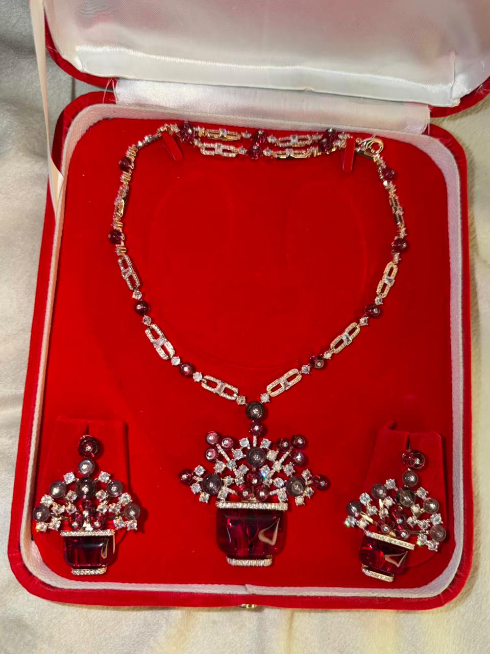 Ruby Stone Designer Necklace Set with Earrings – Crimson Crown Heirloom