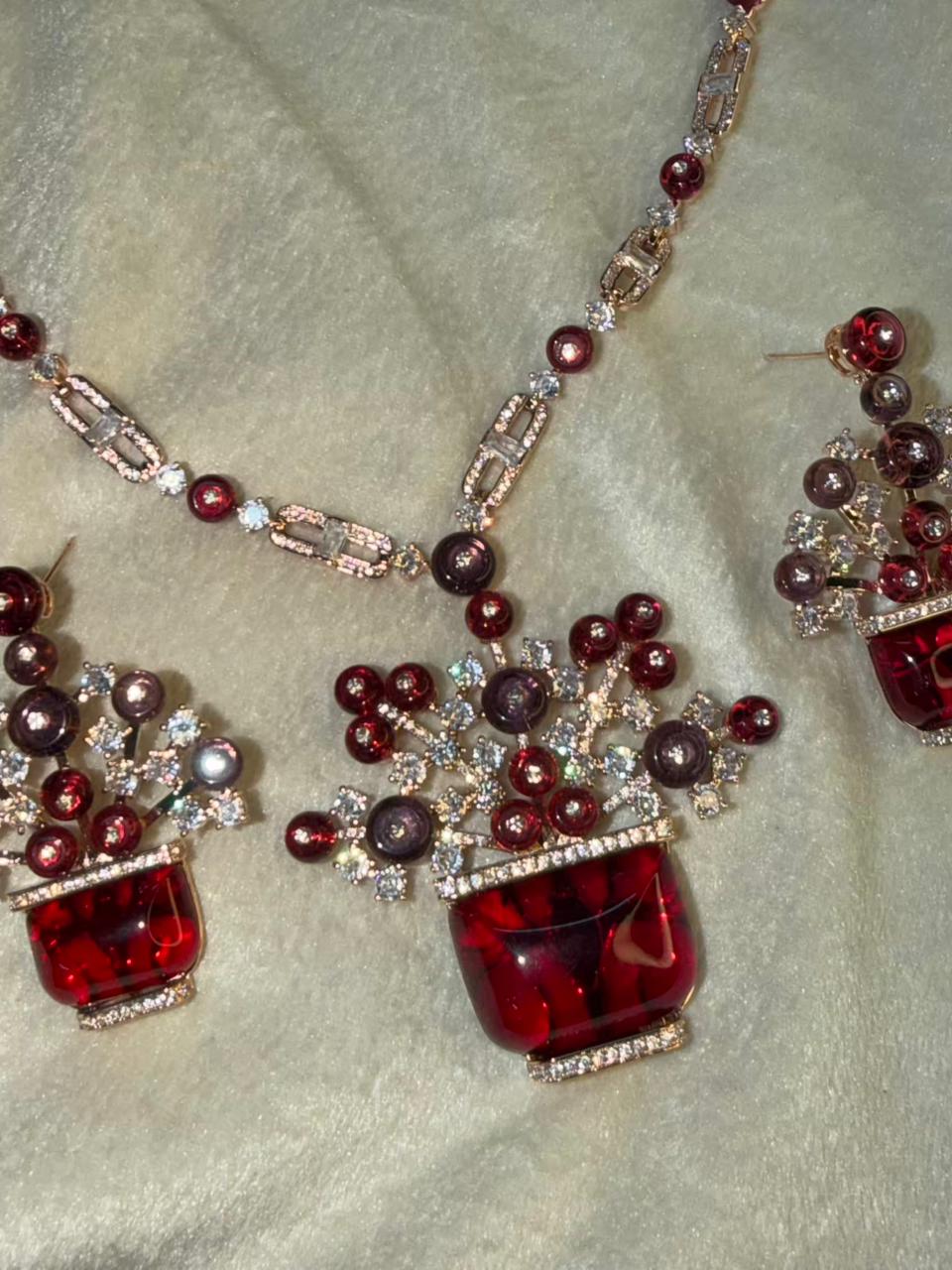Ruby Stone Designer Necklace Set with Earrings – Crimson Crown Heirloom