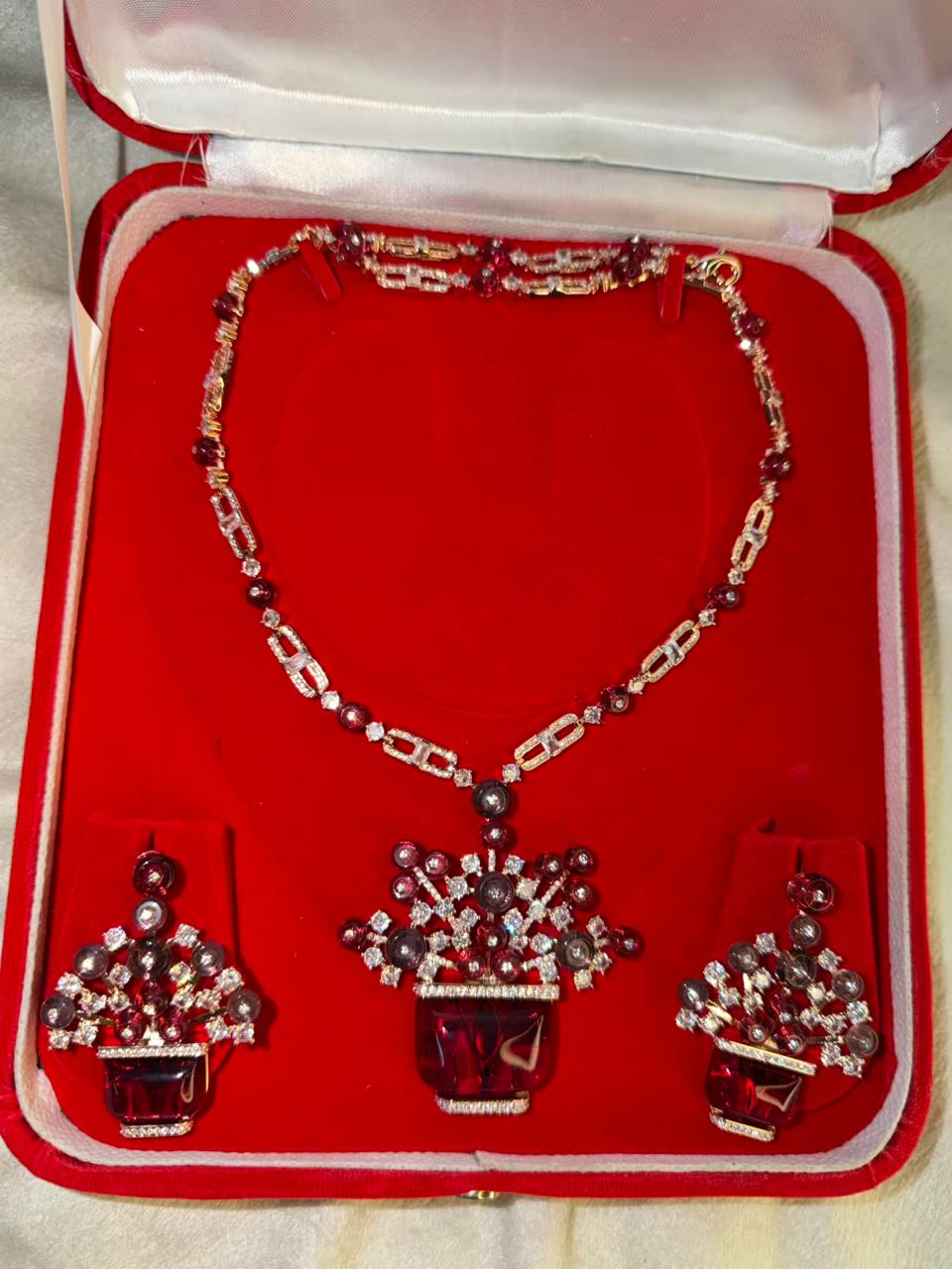 Ruby Stone Designer Necklace Set with Earrings – Crimson Crown Heirloom