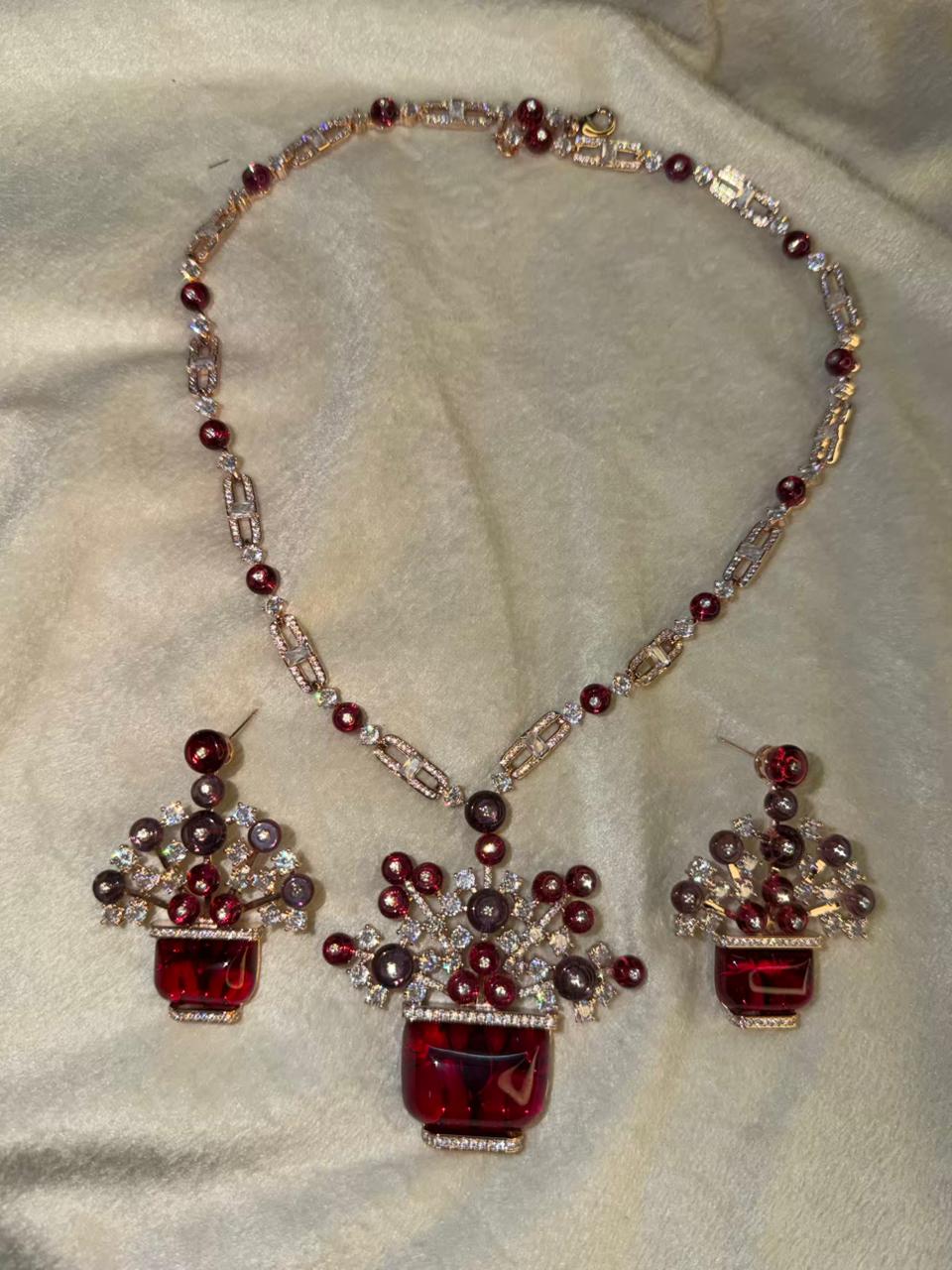 Ruby Stone Designer Necklace Set with Earrings – Crimson Crown Heirloom