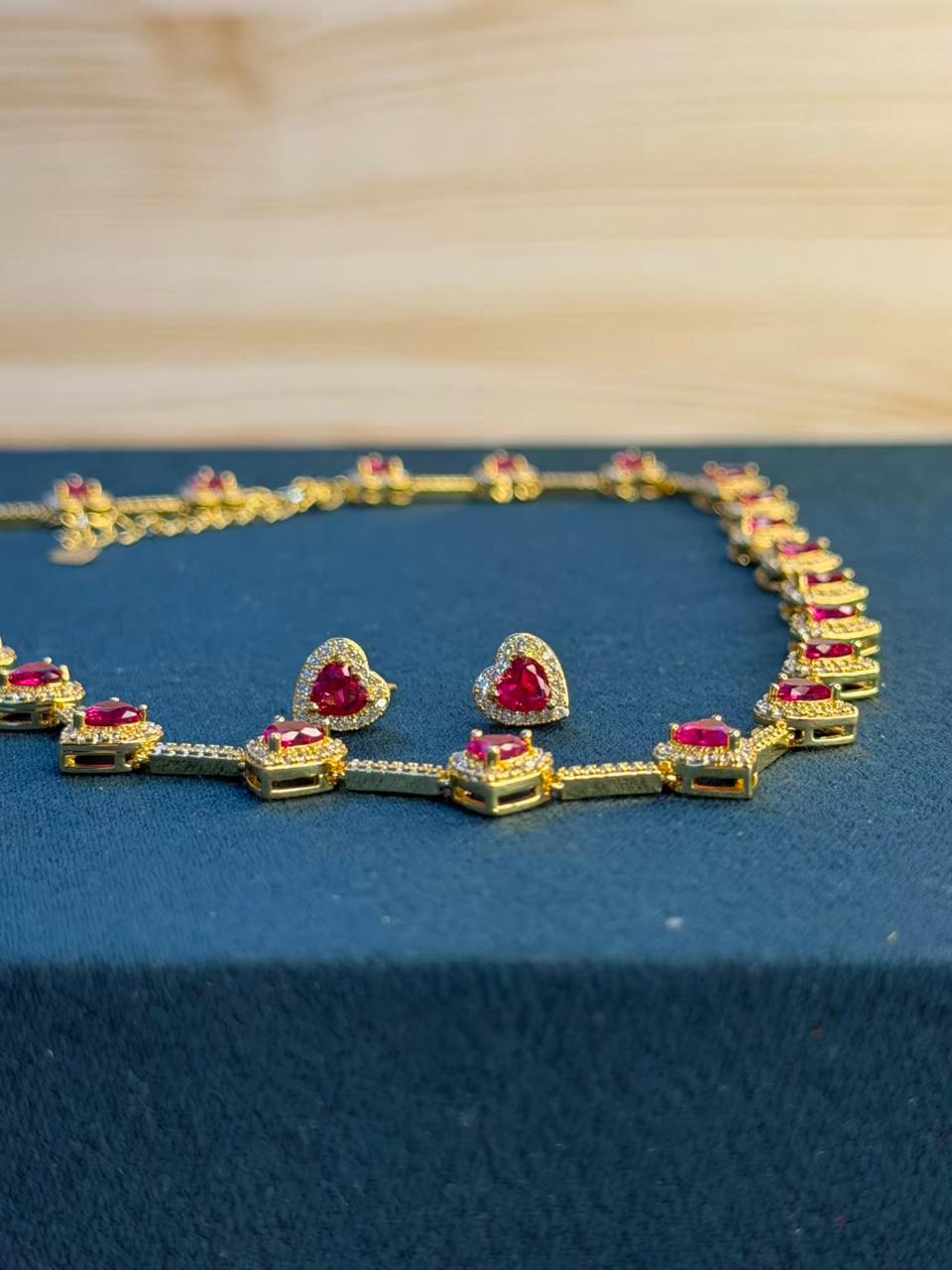 Heart Shape Ruby Pink Doublet Necklace Set