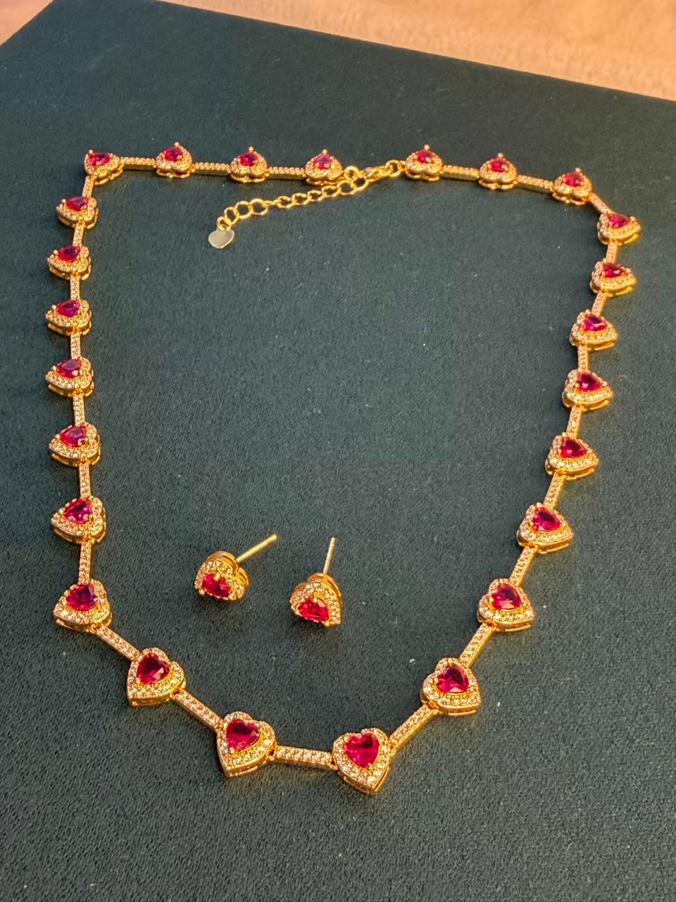 Heart Shape Ruby Pink Doublet Necklace Set