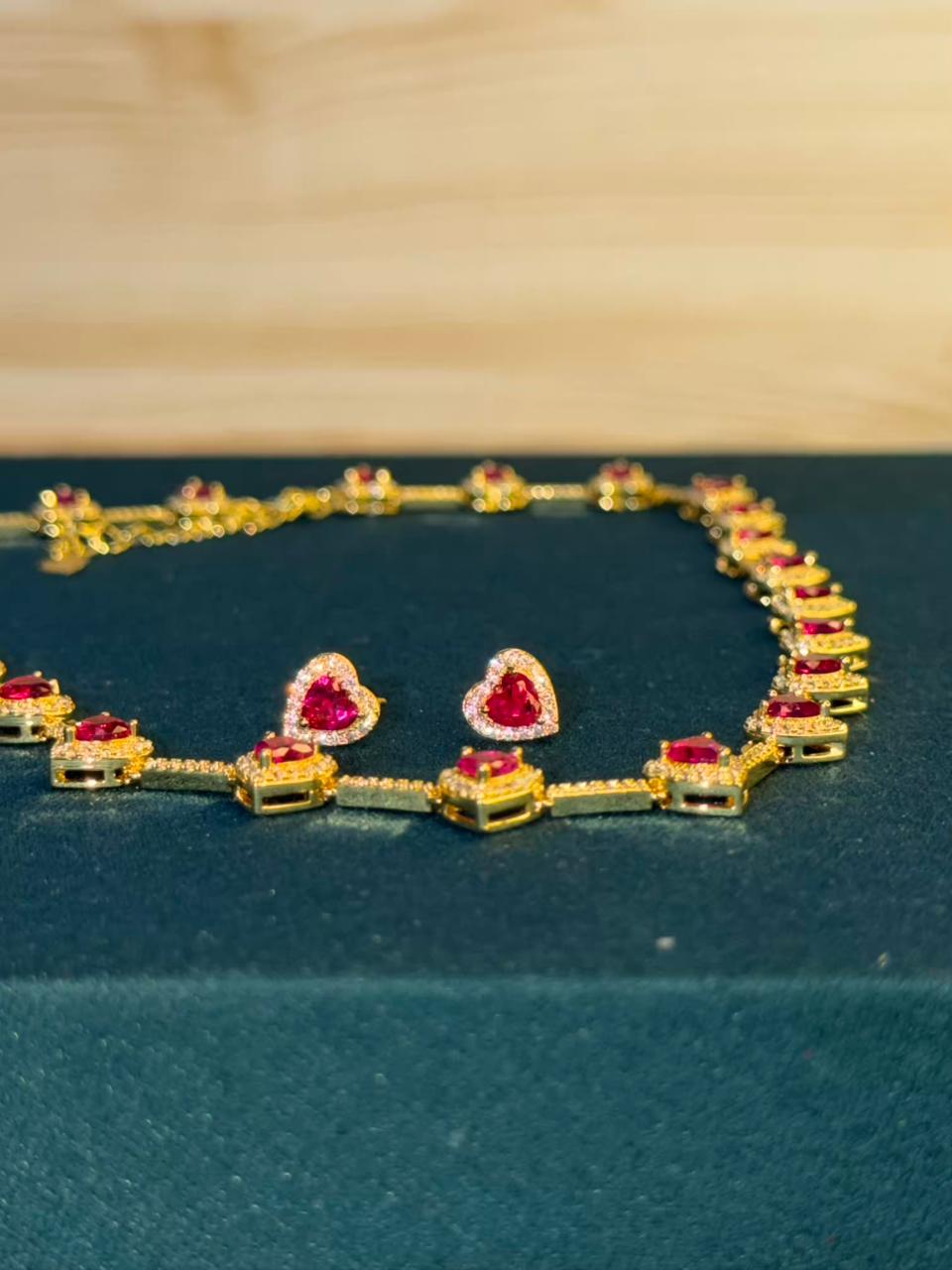 Heart Shape Ruby Pink Doublet Necklace Set