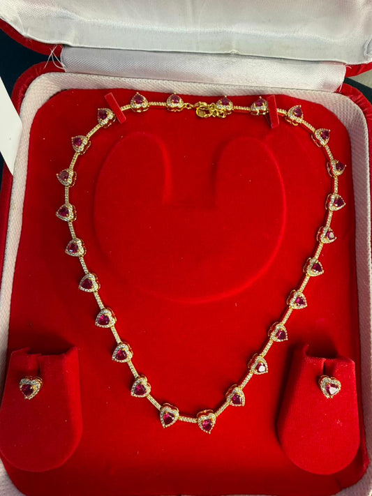 Heart Shape Ruby Pink Doublet Necklace Set
