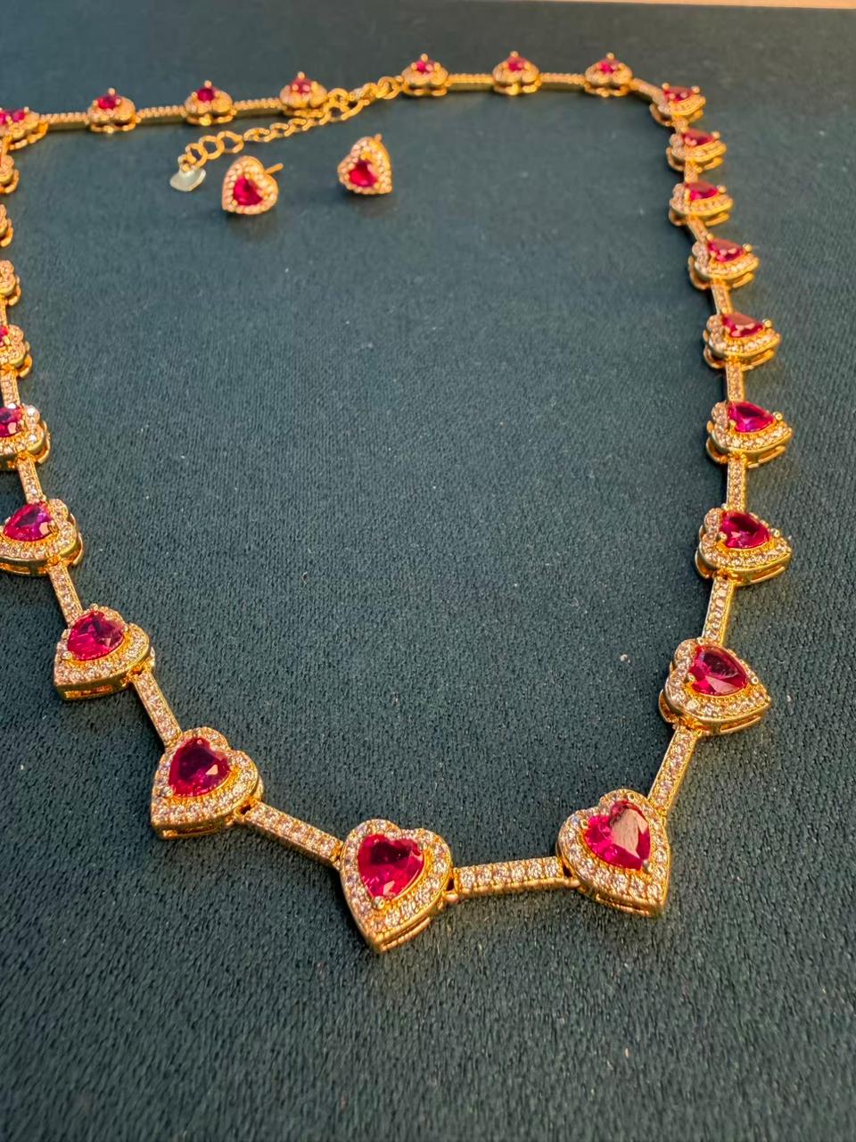 Heart Shape Ruby Pink Doublet Necklace Set