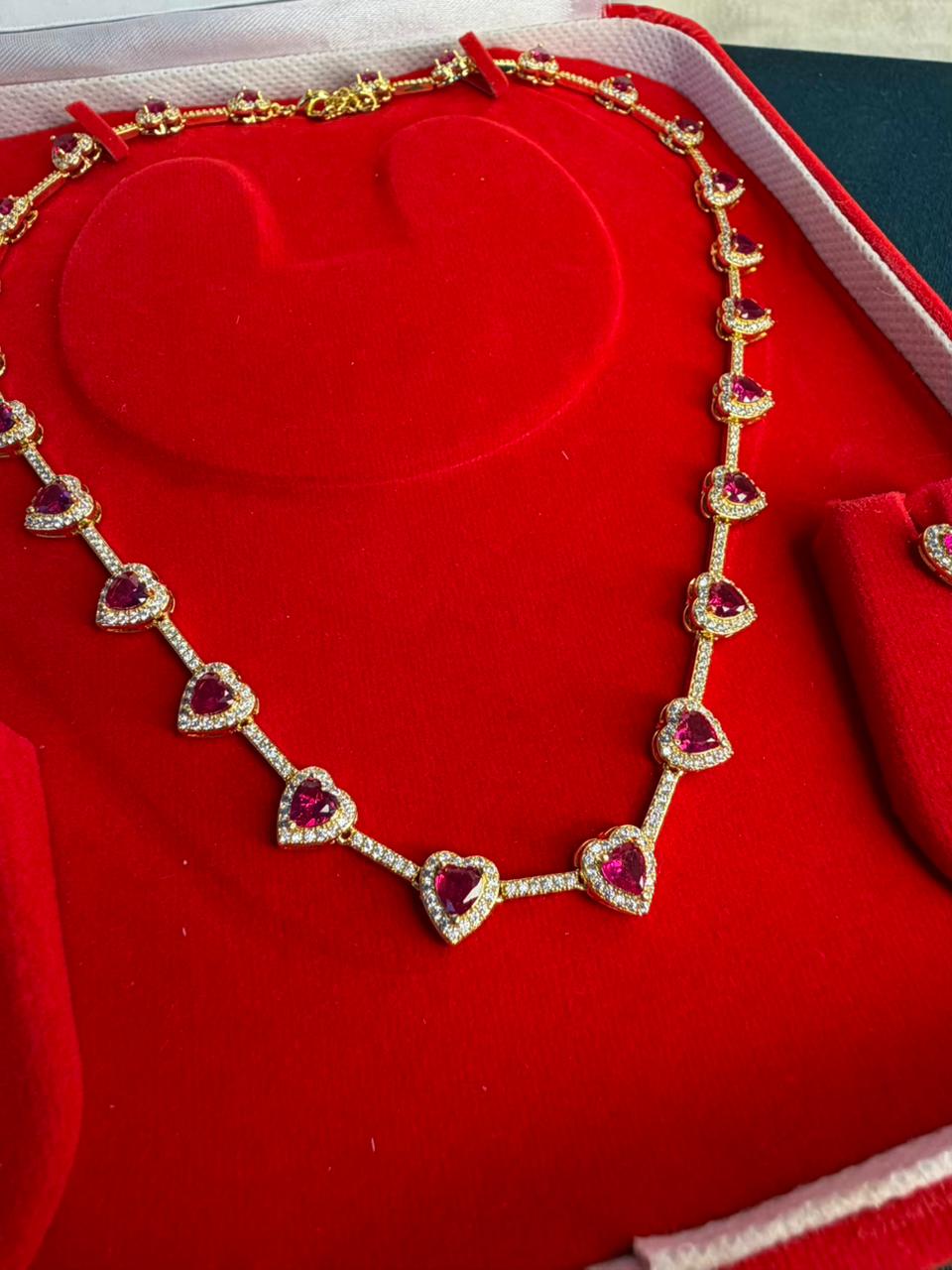 Heart Shape Ruby Pink Doublet Necklace Set