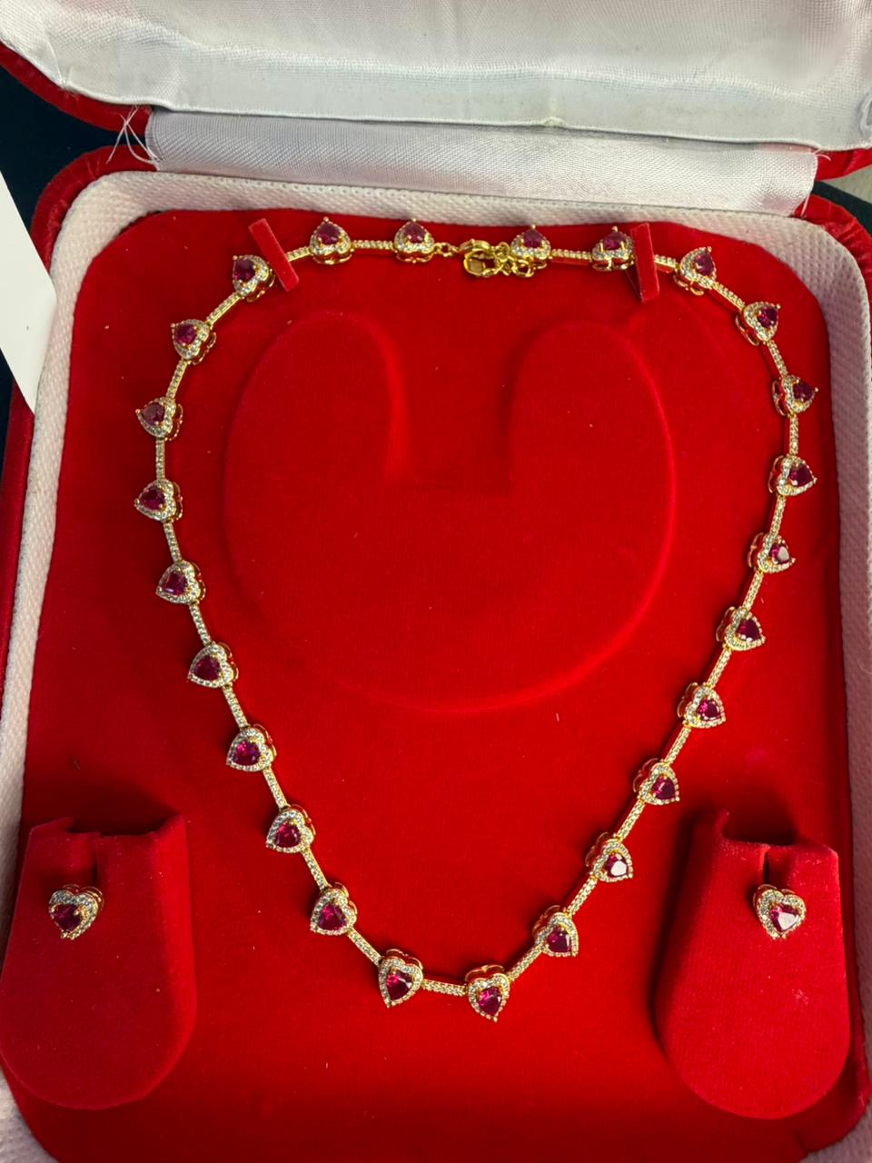 Heart Shape Ruby Pink Doublet Necklace Set