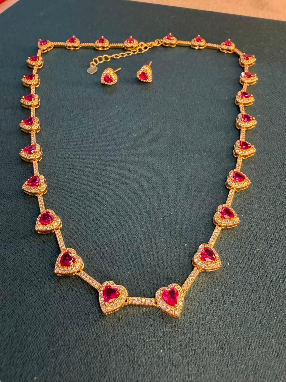 Heart Shape Ruby Pink Doublet Necklace Set