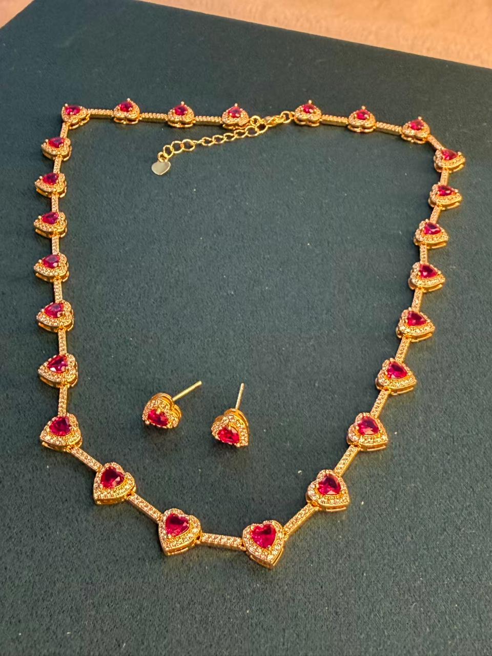 Heart Shape Ruby Pink Doublet Necklace Set
